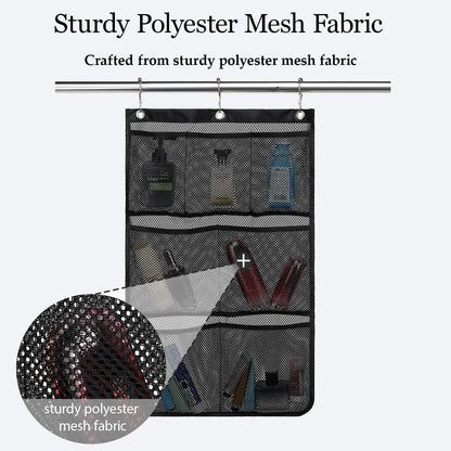 Mesh Shower Caddy Hanging Organizer with 7 Pockets and Hooks, Portable Quick Dry Bathroom Storage for College Dorm, Cruise, RV, Gym, Travel Toiletry Bag, White, 1 Pack