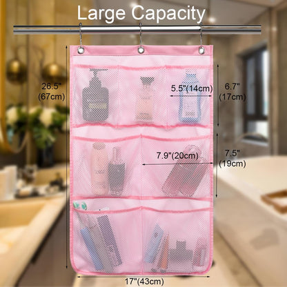 Mesh Shower Caddy Hanging Organizer with 7 Pockets and Hooks, Portable Quick Dry Bathroom Storage for College Dorm, Cruise, RV, Gym, Travel Toiletry Bag, White, 1 Pack