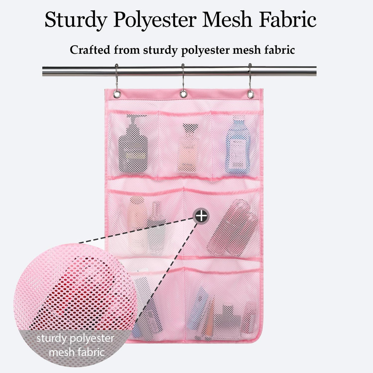 Mesh Shower Caddy Hanging Organizer with 7 Pockets and Hooks, Portable Quick Dry Bathroom Storage for College Dorm, Cruise, RV, Gym, Travel Toiletry Bag, White, 1 Pack