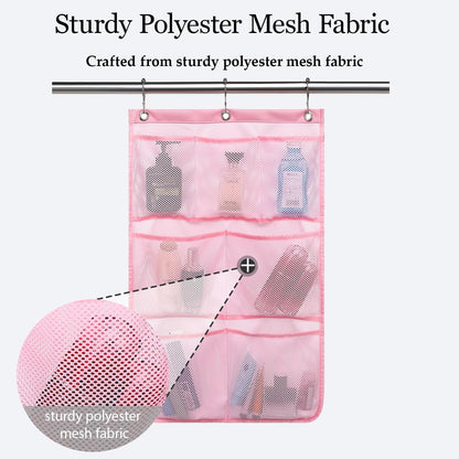 Mesh Shower Caddy Hanging Organizer with 7 Pockets and Hooks, Portable Quick Dry Bathroom Storage for College Dorm, Cruise, RV, Gym, Travel Toiletry Bag, White, 1 Pack