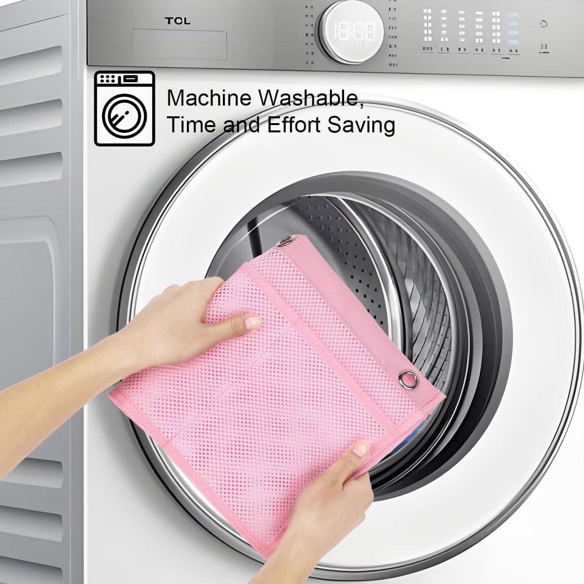 Mesh Shower Caddy Hanging Organizer with 7 Pockets and Hooks, Portable Quick Dry Bathroom Storage for College Dorm, Cruise, RV, Gym, Travel Toiletry Bag, White, 1 Pack