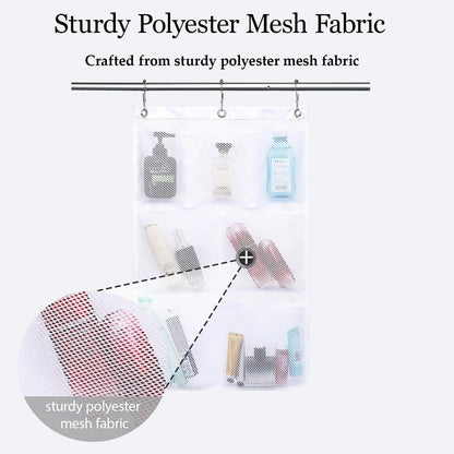 Mesh Shower Caddy Hanging Organizer with 7 Pockets and Hooks, Portable Quick Dry Bathroom Storage for College Dorm, Cruise, RV, Gym, Travel Toiletry Bag, White, 1 Pack