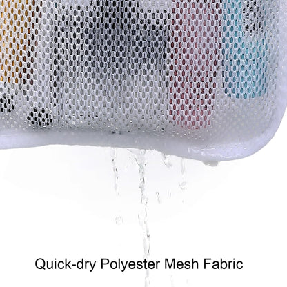 Mesh Shower Caddy Hanging Organizer with 7 Pockets and Hooks, Portable Quick Dry Bathroom Storage for College Dorm, Cruise, RV, Gym, Travel Toiletry Bag, White, 1 Pack