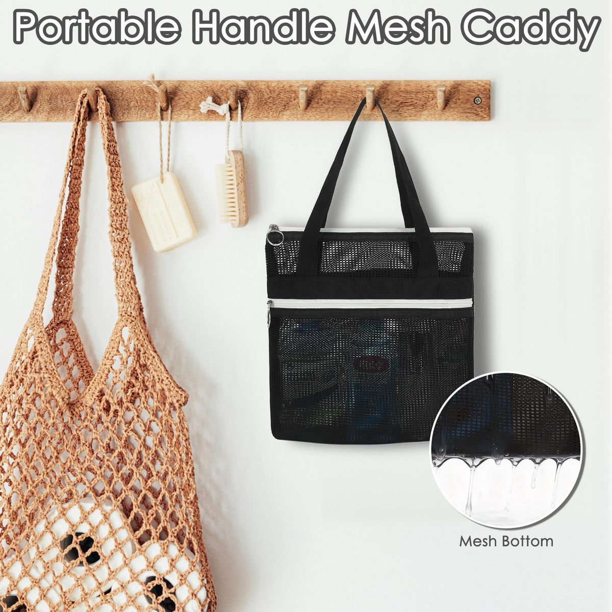Mesh Shower Caddy Hanging Organizer with 7 Pockets and Hooks, Portable Quick Dry Bathroom Storage for College Dorm, Cruise, RV, Gym, Travel Toiletry Bag, White, 1 Pack