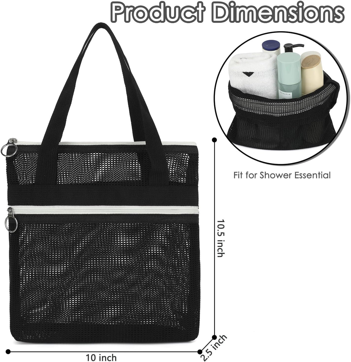 Mesh Shower Caddy Hanging Organizer with 7 Pockets and Hooks, Portable Quick Dry Bathroom Storage for College Dorm, Cruise, RV, Gym, Travel Toiletry Bag, White, 1 Pack