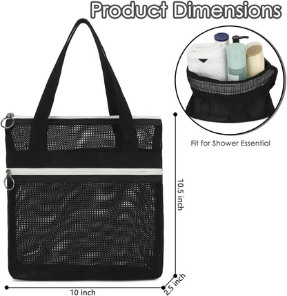 Mesh Shower Caddy Hanging Organizer with 7 Pockets and Hooks, Portable Quick Dry Bathroom Storage for College Dorm, Cruise, RV, Gym, Travel Toiletry Bag, White, 1 Pack