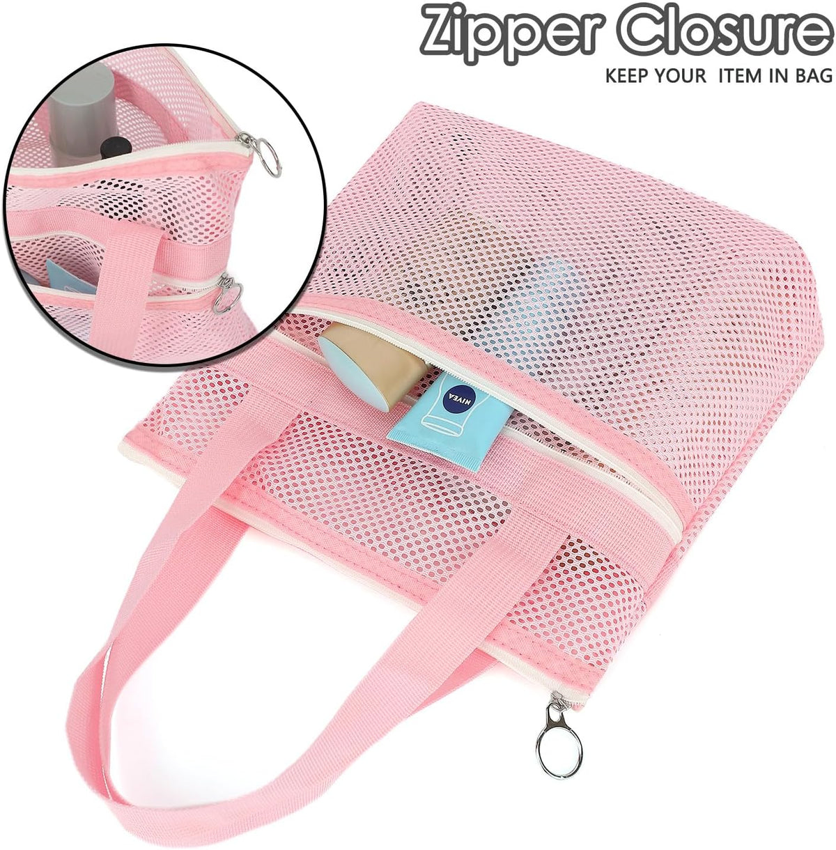 Mesh Shower Caddy Hanging Organizer with 7 Pockets and Hooks, Portable Quick Dry Bathroom Storage for College Dorm, Cruise, RV, Gym, Travel Toiletry Bag, White, 1 Pack
