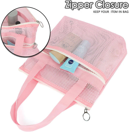 Mesh Shower Caddy Hanging Organizer with 7 Pockets and Hooks, Portable Quick Dry Bathroom Storage for College Dorm, Cruise, RV, Gym, Travel Toiletry Bag, White, 1 Pack