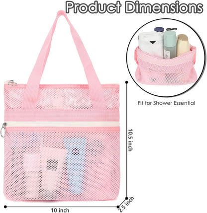 Mesh Shower Caddy Hanging Organizer with 7 Pockets and Hooks, Portable Quick Dry Bathroom Storage for College Dorm, Cruise, RV, Gym, Travel Toiletry Bag, White, 1 Pack