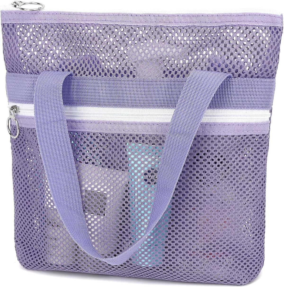 Mesh Shower Caddy Hanging Organizer with 7 Pockets and Hooks, Portable Quick Dry Bathroom Storage for College Dorm, Cruise, RV, Gym, Travel Toiletry Bag, White, 1 Pack