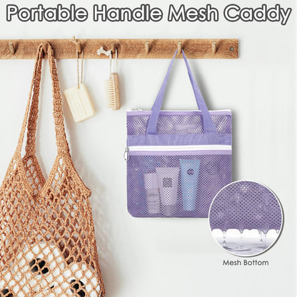 Mesh Shower Caddy Hanging Organizer with 7 Pockets and Hooks, Portable Quick Dry Bathroom Storage for College Dorm, Cruise, RV, Gym, Travel Toiletry Bag, White, 1 Pack