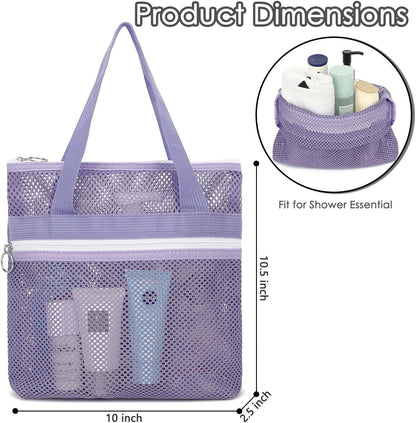 Mesh Shower Caddy Hanging Organizer with 7 Pockets and Hooks, Portable Quick Dry Bathroom Storage for College Dorm, Cruise, RV, Gym, Travel Toiletry Bag, White, 1 Pack
