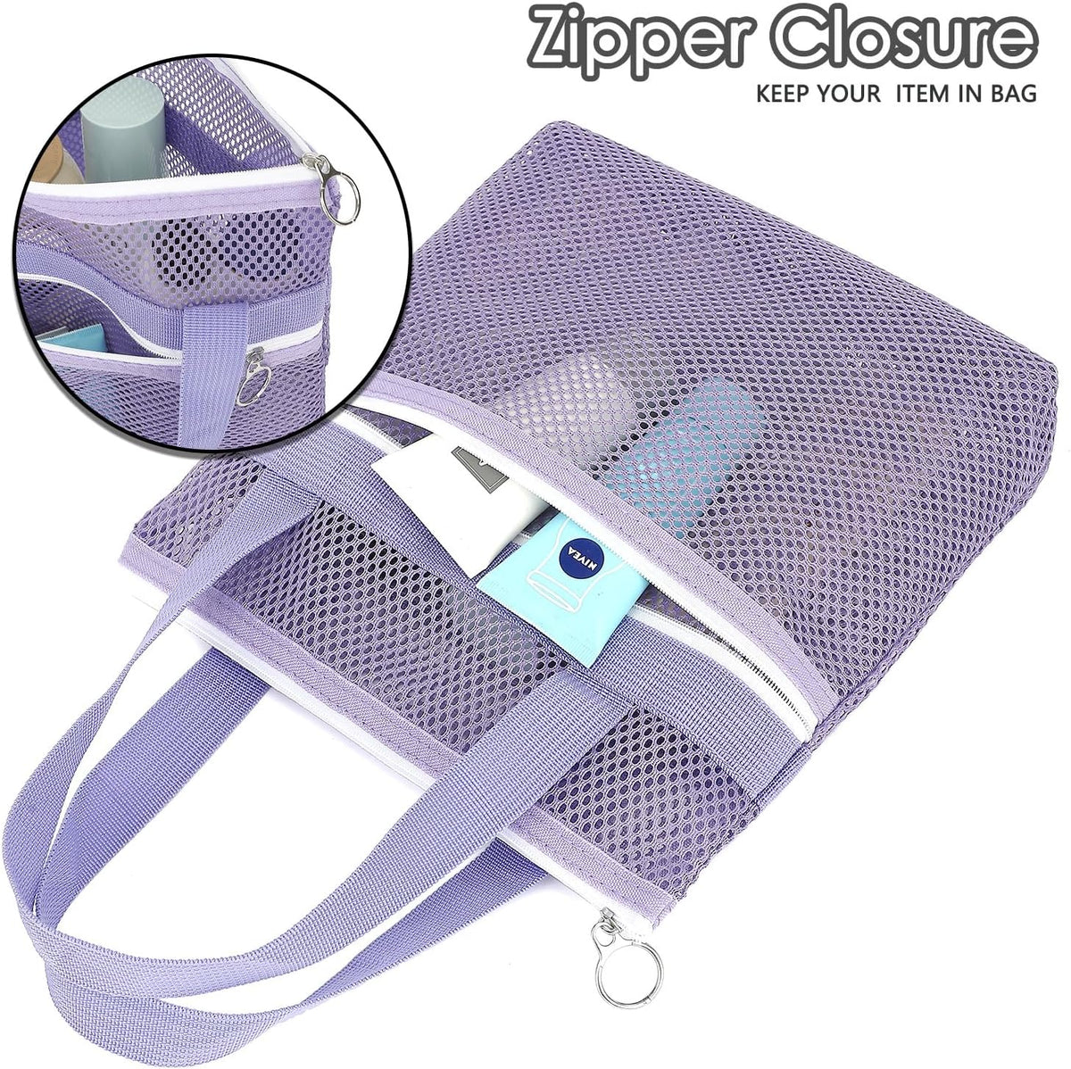 Mesh Shower Caddy Hanging Organizer with 7 Pockets and Hooks, Portable Quick Dry Bathroom Storage for College Dorm, Cruise, RV, Gym, Travel Toiletry Bag, White, 1 Pack