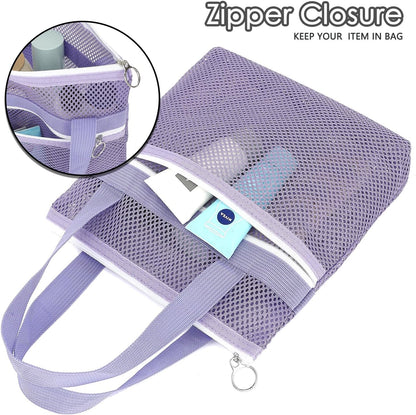 Mesh Shower Caddy Hanging Organizer with 7 Pockets and Hooks, Portable Quick Dry Bathroom Storage for College Dorm, Cruise, RV, Gym, Travel Toiletry Bag, White, 1 Pack
