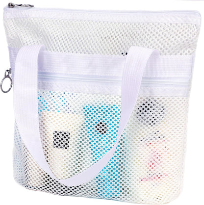 Mesh Shower Caddy Hanging Organizer with 7 Pockets and Hooks, Portable Quick Dry Bathroom Storage for College Dorm, Cruise, RV, Gym, Travel Toiletry Bag, White, 1 Pack
