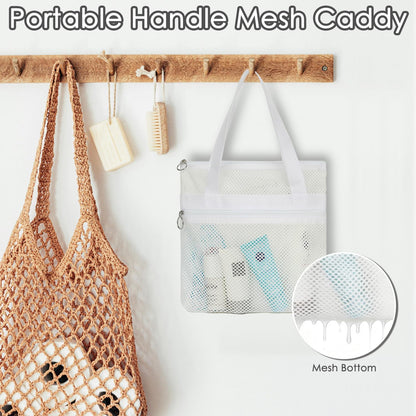 Mesh Shower Caddy Hanging Organizer with 7 Pockets and Hooks, Portable Quick Dry Bathroom Storage for College Dorm, Cruise, RV, Gym, Travel Toiletry Bag, White, 1 Pack