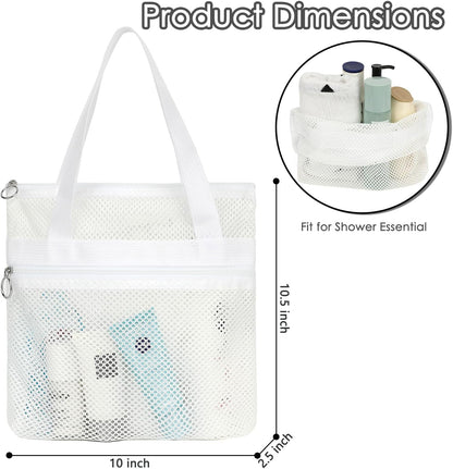 Mesh Shower Caddy Hanging Organizer with 7 Pockets and Hooks, Portable Quick Dry Bathroom Storage for College Dorm, Cruise, RV, Gym, Travel Toiletry Bag, White, 1 Pack