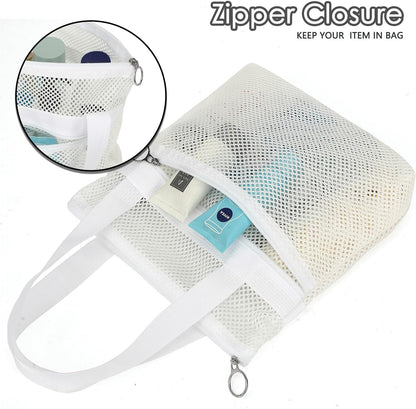 Mesh Shower Caddy Hanging Organizer with 7 Pockets and Hooks, Portable Quick Dry Bathroom Storage for College Dorm, Cruise, RV, Gym, Travel Toiletry Bag, White, 1 Pack