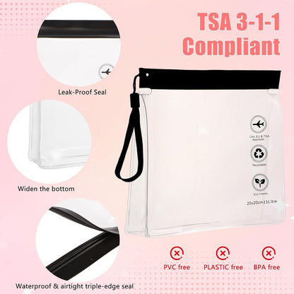 Reusable Quart Size TSA-Approved Toiletry Bag with Gusseted Bottom, Clear Makeup Cosmetic Bag Organizer, 4-Pack of 16 mil Quart Size Travel Bag for Toiletries, Carry-on Travel Accessories Essentials