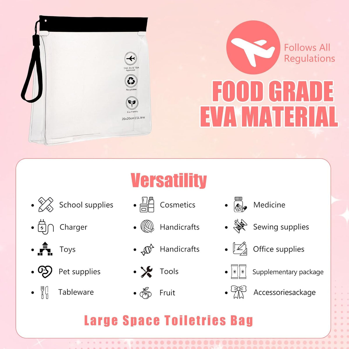 Reusable Quart Size TSA-Approved Toiletry Bag with Gusseted Bottom, Clear Makeup Cosmetic Bag Organizer, 4-Pack of 16 mil Quart Size Travel Bag for Toiletries, Carry-on Travel Accessories Essentials