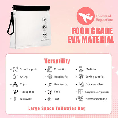 Reusable Quart Size TSA-Approved Toiletry Bag with Gusseted Bottom, Clear Makeup Cosmetic Bag Organizer, 4-Pack of 16 mil Quart Size Travel Bag for Toiletries, Carry-on Travel Accessories Essentials