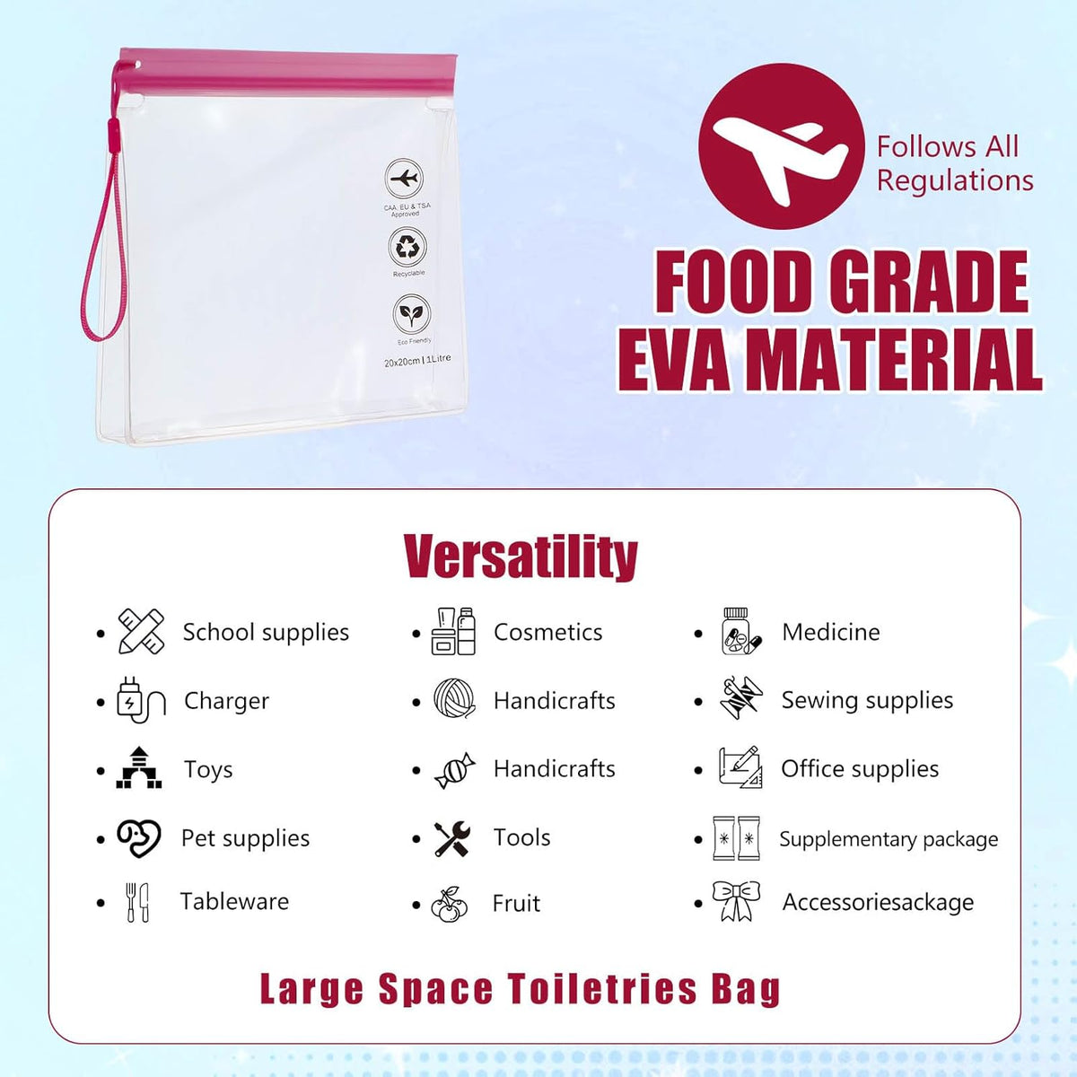 Reusable Quart Size TSA-Approved Toiletry Bag with Gusseted Bottom, Clear Makeup Cosmetic Bag Organizer, 4-Pack of 16 mil Quart Size Travel Bag for Toiletries, Carry-on Travel Accessories Essentials