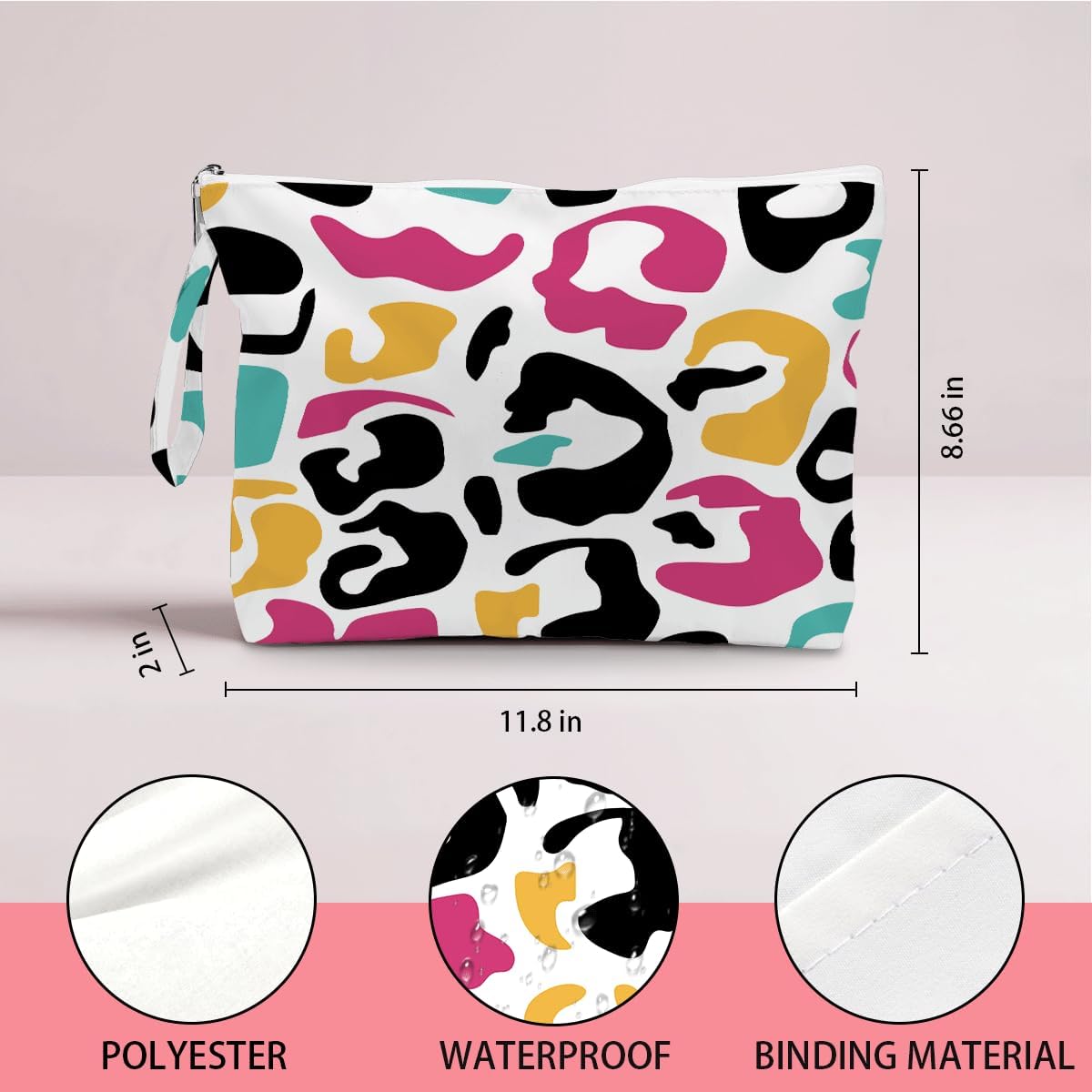 Wet Dry Bag, Wet Bag for Swimsuit, Diaper Sunscreen Large Zipper Pouch Waterproof Pouch, Beach Bags for Women, Colorful Leopard Print Pattern, Gifts for Ladies Girls Friends Colleagues and Sisters