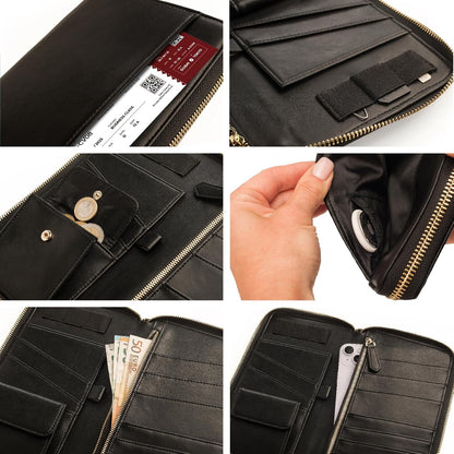 Travel Document Organizer - RFID Passport Wallet Case Family Holder Id Wristlet