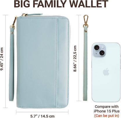 Travel Document Organizer - RFID Passport Wallet Case Family Holder Id Wristlet