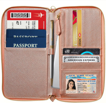 Travel Document Organizer - RFID Passport Wallet Case Family Holder Id Wristlet