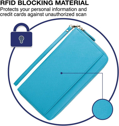 Travel Document Organizer - RFID Passport Wallet Case Family Holder Id Wristlet