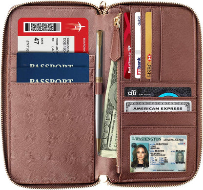 Travel Document Organizer - RFID Passport Wallet Case Family Holder Id Wristlet