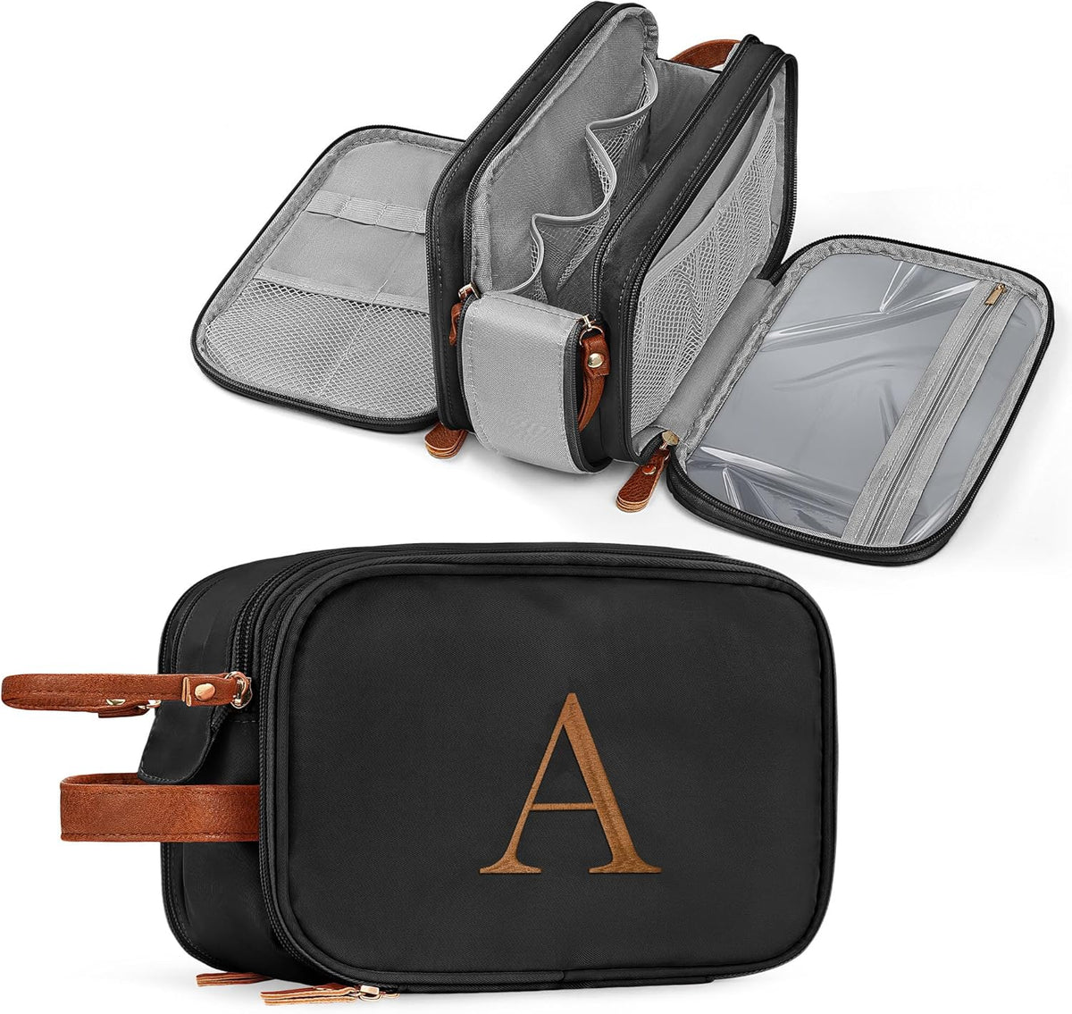 Mens Travel Toiletry Bag - Personalized Gifts Initial Travel Toiletry Bag Hanging Dopp Kit for Men Water Resistant, Shaving Kit for Men Portable Organizer for Accessories Toiletries E Black