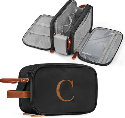 Mens Travel Toiletry Bag - Personalized Gifts Initial Travel Toiletry Bag Hanging Dopp Kit for Men Water Resistant, Shaving Kit for Men Portable Organizer for Accessories Toiletries E Black