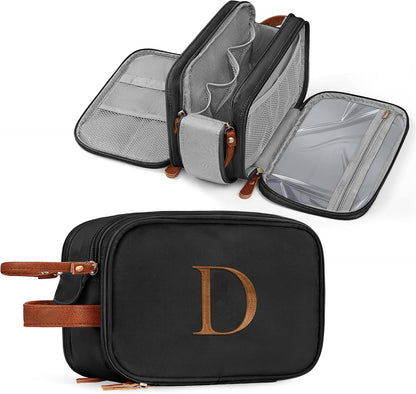Mens Travel Toiletry Bag - Personalized Gifts Initial Travel Toiletry Bag Hanging Dopp Kit for Men Water Resistant, Shaving Kit for Men Portable Organizer for Accessories Toiletries E Black