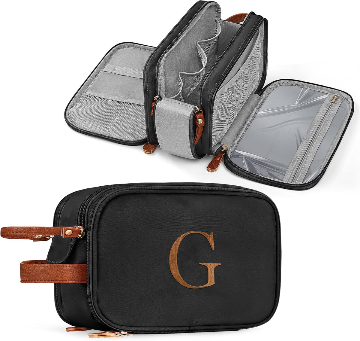 Mens Travel Toiletry Bag - Personalized Gifts Initial Travel Toiletry Bag Hanging Dopp Kit for Men Water Resistant, Shaving Kit for Men Portable Organizer for Accessories Toiletries E Black