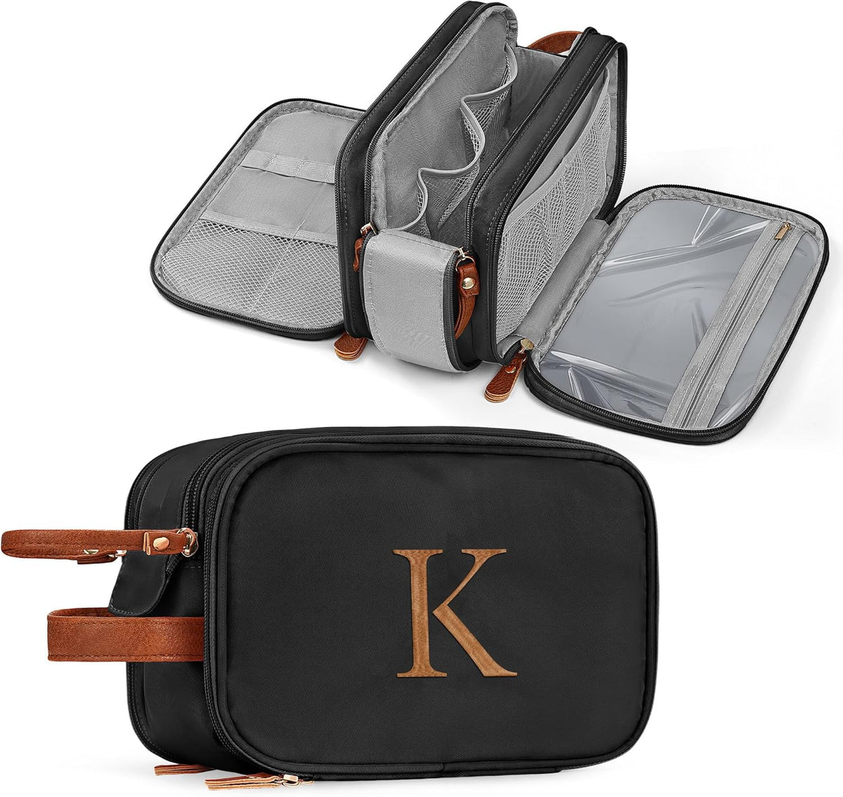 Mens Travel Toiletry Bag - Personalized Gifts Initial Travel Toiletry Bag Hanging Dopp Kit for Men Water Resistant, Shaving Kit for Men Portable Organizer for Accessories Toiletries E Black