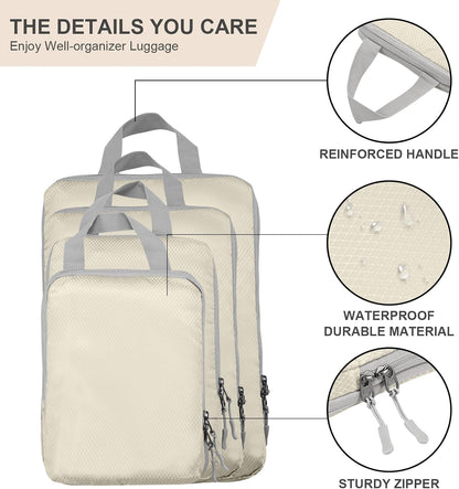 Compression Packing Cubes, Ultralight Packing Cubes for Carry on Suitcase, Travel Packing Essentials for Suitcase Organizer Bags Set, Durable Travel cubes for Luggage (Gray, Set of 4)