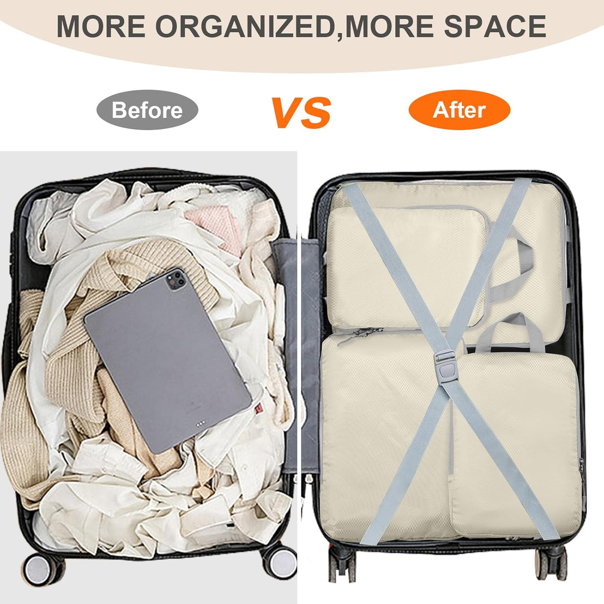 Compression Packing Cubes, Ultralight Packing Cubes for Carry on Suitcase, Travel Packing Essentials for Suitcase Organizer Bags Set, Durable Travel cubes for Luggage (Gray, Set of 4)