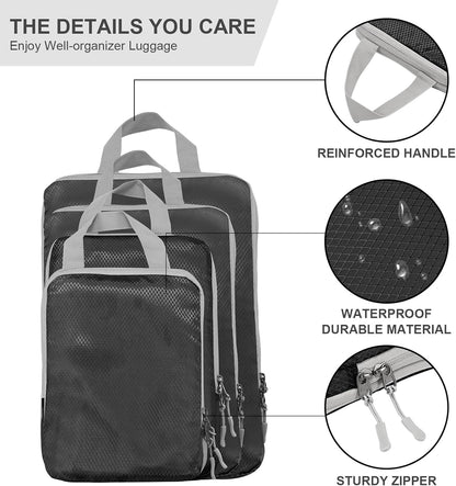 Compression Packing Cubes, Ultralight Packing Cubes for Carry on Suitcase, Travel Packing Essentials for Suitcase Organizer Bags Set, Durable Travel cubes for Luggage (Gray, Set of 4)