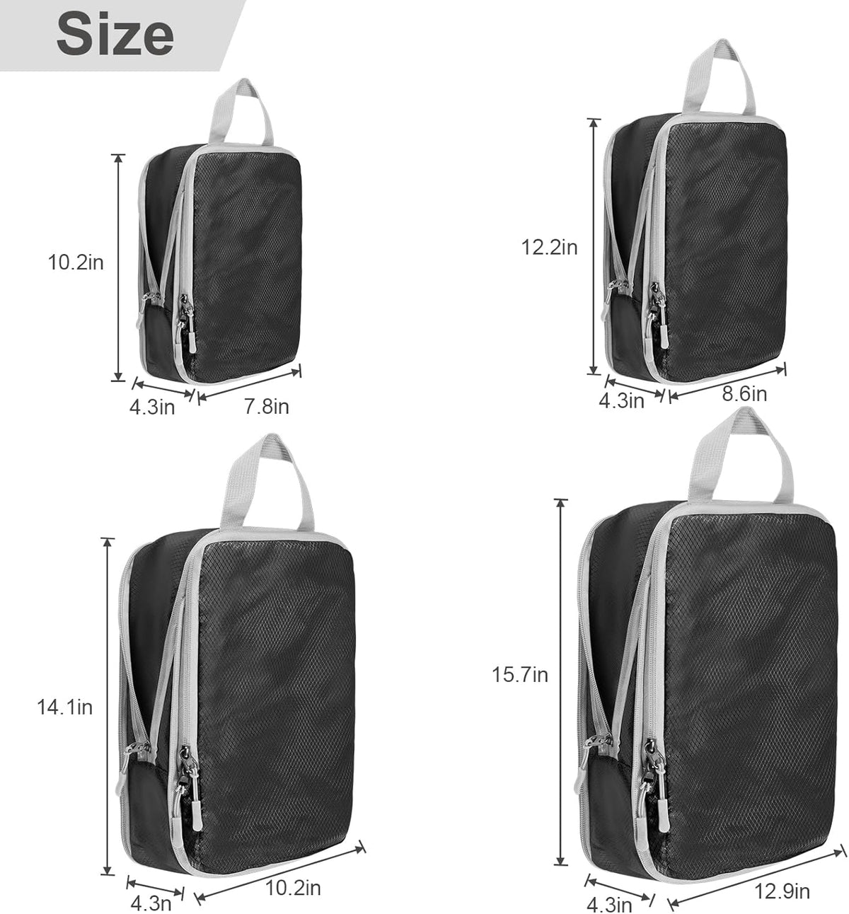 Compression Packing Cubes, Ultralight Packing Cubes for Carry on Suitcase, Travel Packing Essentials for Suitcase Organizer Bags Set, Durable Travel cubes for Luggage (Gray, Set of 4)
