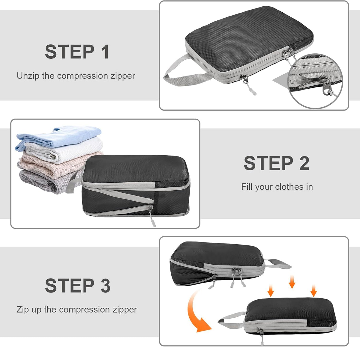 Compression Packing Cubes, Ultralight Packing Cubes for Carry on Suitcase, Travel Packing Essentials for Suitcase Organizer Bags Set, Durable Travel cubes for Luggage (Gray, Set of 4)
