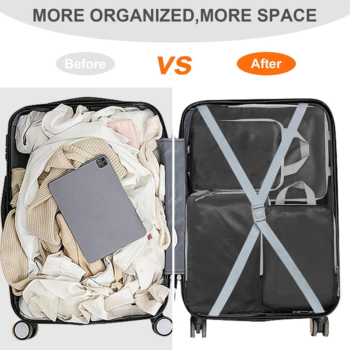 Compression Packing Cubes, Ultralight Packing Cubes for Carry on Suitcase, Travel Packing Essentials for Suitcase Organizer Bags Set, Durable Travel cubes for Luggage (Gray, Set of 4)