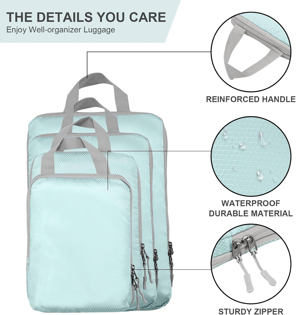 Compression Packing Cubes, Ultralight Packing Cubes for Carry on Suitcase, Travel Packing Essentials for Suitcase Organizer Bags Set, Durable Travel cubes for Luggage (Gray, Set of 4)
