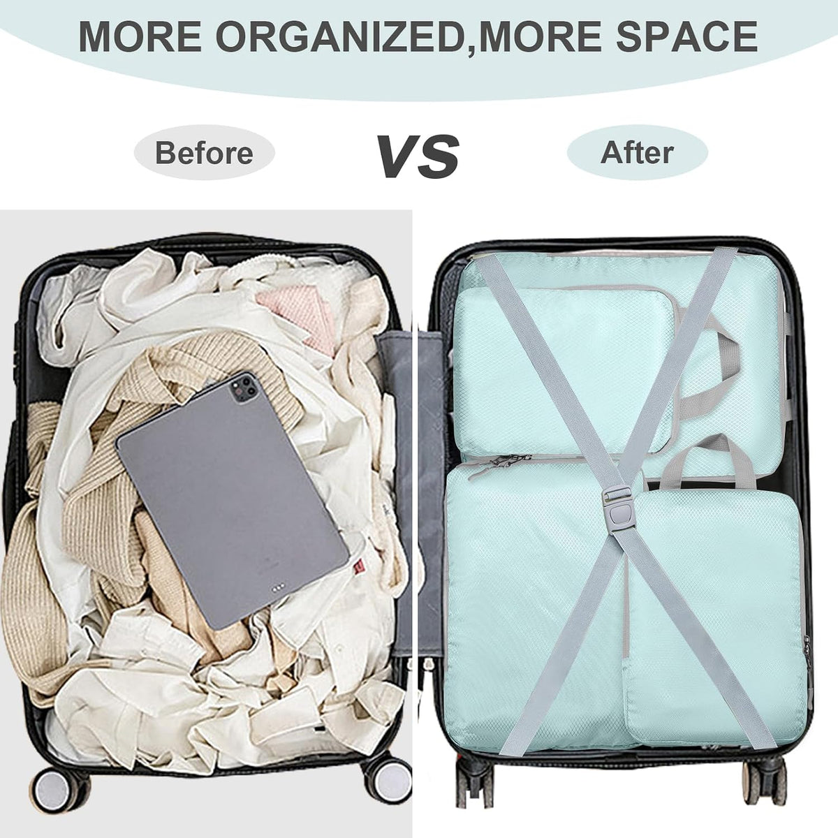 Compression Packing Cubes, Ultralight Packing Cubes for Carry on Suitcase, Travel Packing Essentials for Suitcase Organizer Bags Set, Durable Travel cubes for Luggage (Gray, Set of 4)