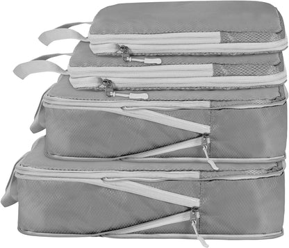 Compression Packing Cubes, Ultralight Packing Cubes for Carry on Suitcase, Travel Packing Essentials for Suitcase Organizer Bags Set, Durable Travel cubes for Luggage (Gray, Set of 4)
