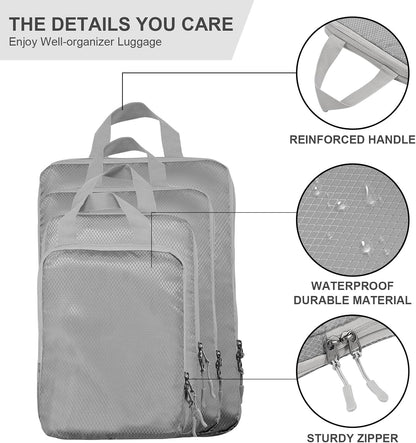 Compression Packing Cubes, Ultralight Packing Cubes for Carry on Suitcase, Travel Packing Essentials for Suitcase Organizer Bags Set, Durable Travel cubes for Luggage (Gray, Set of 4)