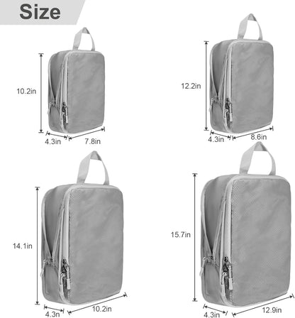 Compression Packing Cubes, Ultralight Packing Cubes for Carry on Suitcase, Travel Packing Essentials for Suitcase Organizer Bags Set, Durable Travel cubes for Luggage (Gray, Set of 4)