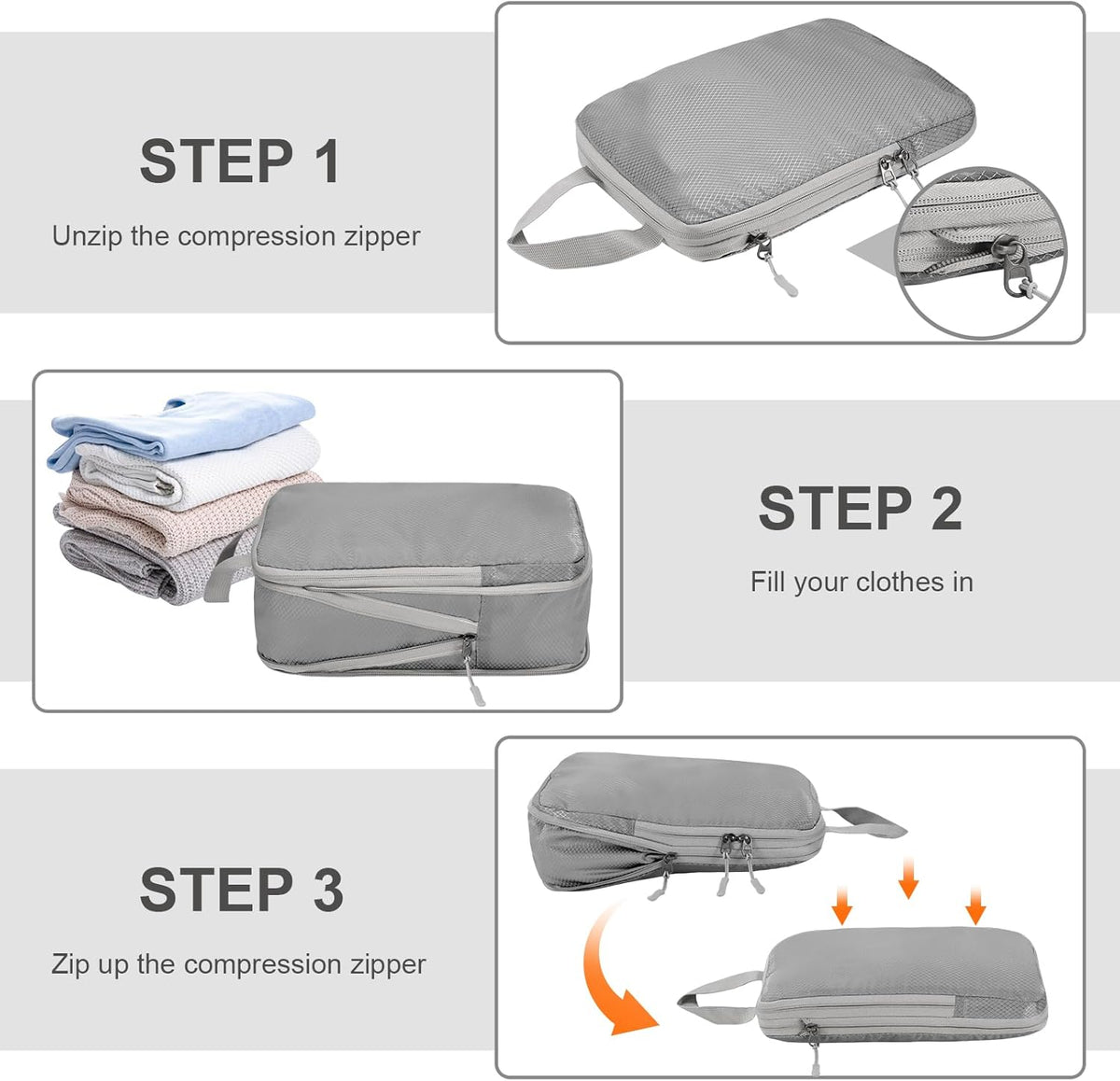 Compression Packing Cubes, Ultralight Packing Cubes for Carry on Suitcase, Travel Packing Essentials for Suitcase Organizer Bags Set, Durable Travel cubes for Luggage (Gray, Set of 4)