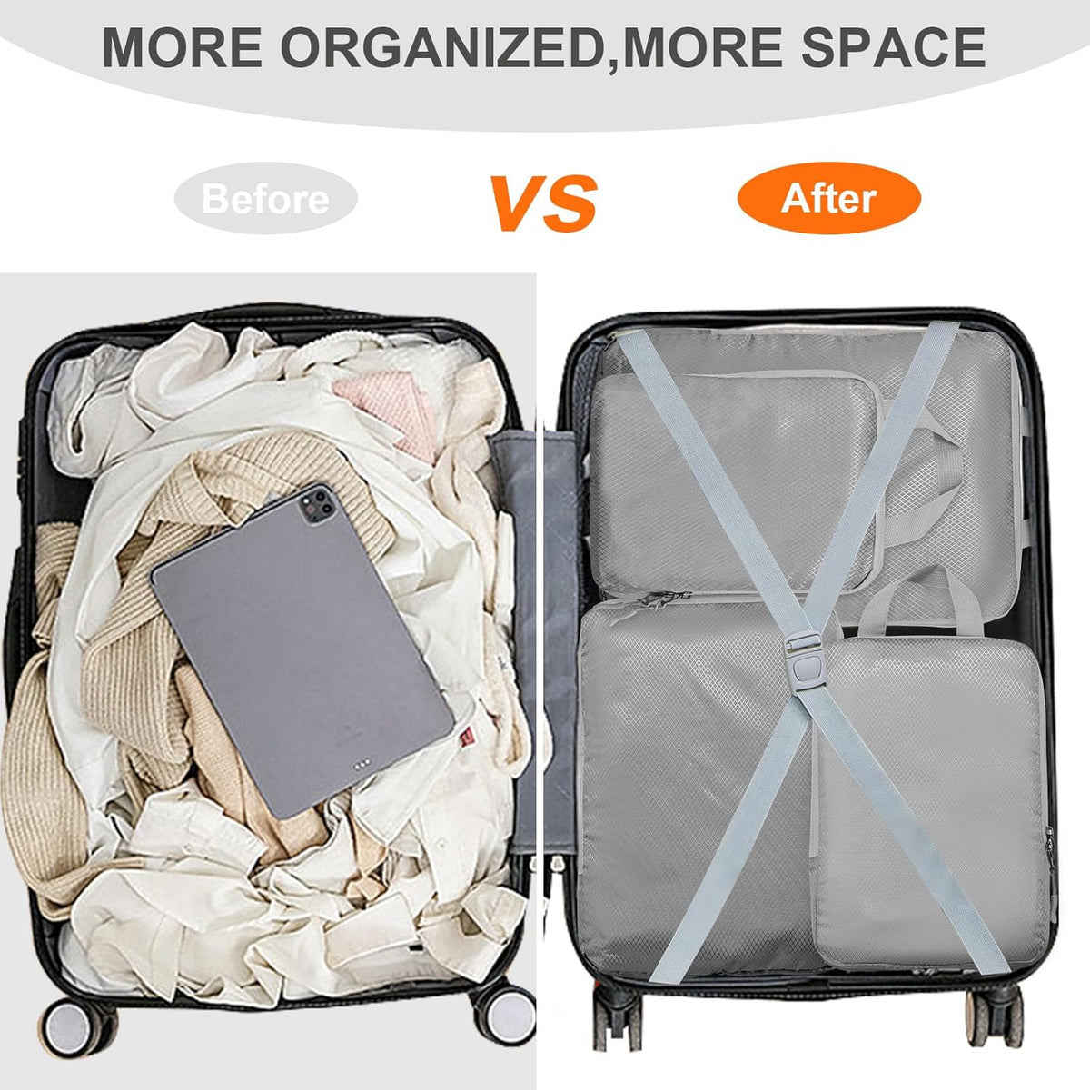 Compression Packing Cubes, Ultralight Packing Cubes for Carry on Suitcase, Travel Packing Essentials for Suitcase Organizer Bags Set, Durable Travel cubes for Luggage (Gray, Set of 4)